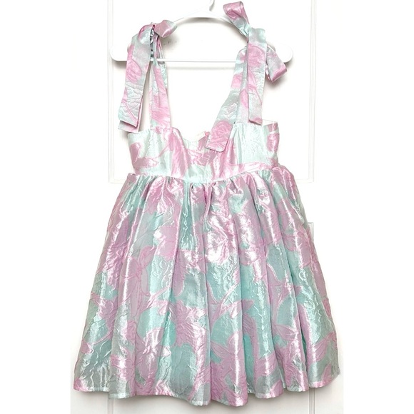 WOLF & BADGER Floral Embossed Tulle Sleeveless Bow Strap Babydoll Puff Dress XS - Picture 6 of 14